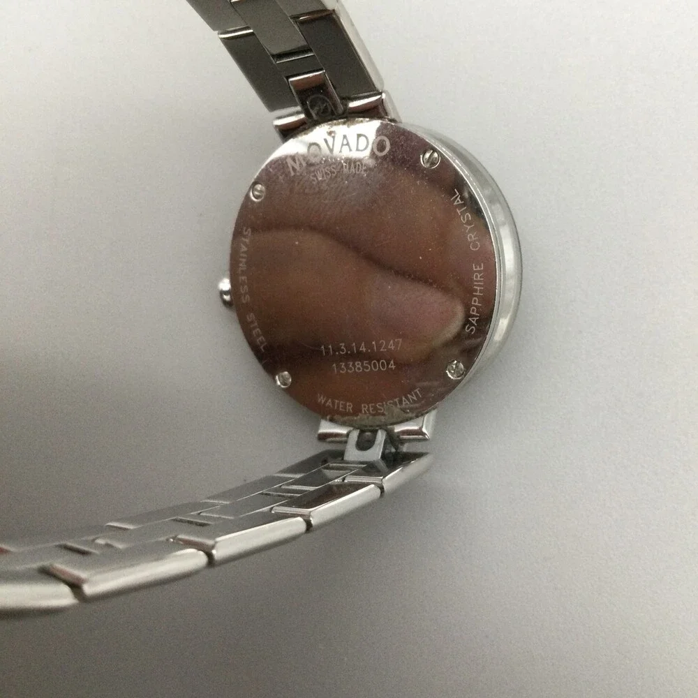 Swiss Movado Mirror Sapphire Watch Women 28mm Silver Tone New Battery 7.25
